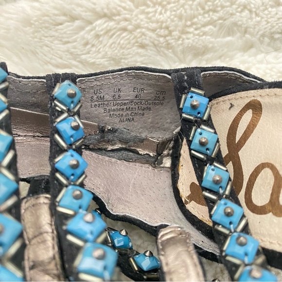 Sam Edelman Studded Gladiator Black Turquoise Strappy Sandals Heels Size 8.5 - Picture 13 of 15